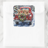 Cockapoo Christmas Red Truck Holiday スクエアシール (バッグ)