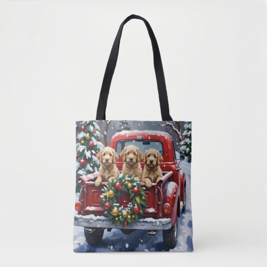 Cockapoo Christmas Red Truck Holiday トートバッグ (正面)