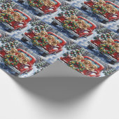 Cockapoo Christmas Red Truck Holiday ラッピングペーパー (角)
