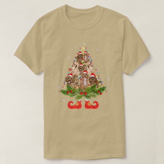 Cockapoo Christmas Tree Lights Cute Santa Hat Dog Tシャツ (デザイン正面)