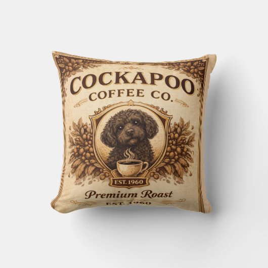Cockapoo Coffee Co Pillow | Dog Lover Cushion Gift クッション (正面)