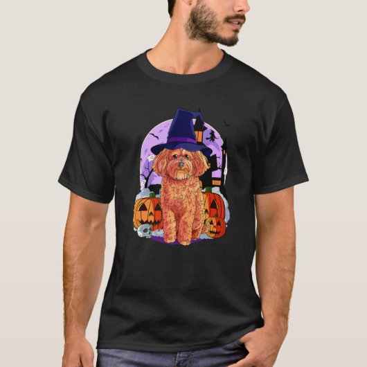 Cockapoo Cute Dog Halloween Witch Pumpkin Tシャツ (正面)