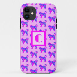 Cockapoo Cute Dog Pink Blueシルエットモノグラム iPhone 11 ケース