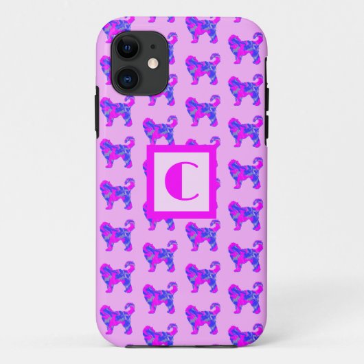Cockapoo Cute Dog Pink Blueシルエットモノグラム Case-Mate iPhoneケース (裏面)