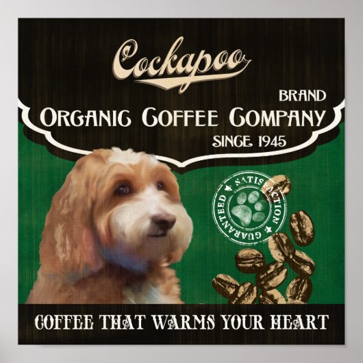 Cockapoo Dog Art Poster - オーガニック Coffee Company ポスター (正面)