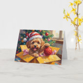 Cockapoo Dog Christmas Gift Box Surprise カード (黄色い花)