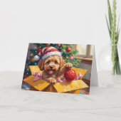 Cockapoo Dog Christmas Gift Box Surprise カード (正面)