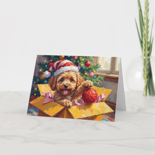 Cockapoo Dog Christmas Gift Box Surprise カード (正面)