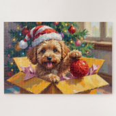 Cockapoo Dog Christmas Gift Box Surprise ジグソーパズル (横)