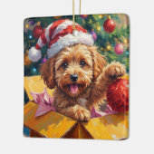 Cockapoo Dog Christmas Gift Box Surprise セラミックオーナメント (左)