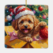 Cockapoo Dog Christmas Gift Box Surprise セラミックオーナメント (裏面)