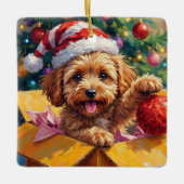 Cockapoo Dog Christmas Gift Box Surprise セラミックオーナメント (正面)
