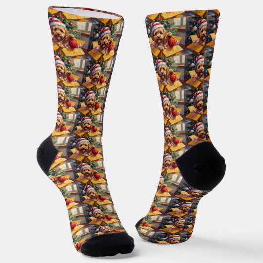 Cockapoo Dog Christmas Gift Box Surprise ソックス (傾斜あり)