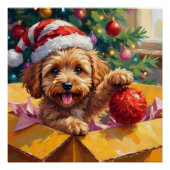 Cockapoo Dog Christmas Gift Box Surprise ポスター (正面)