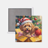 Cockapoo Dog Christmas Gift Box Surprise マグネット (正面/裏面)