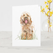 Cockapoo Dog Greeting Card – Watercolor Pet Art カード (黄色い花)