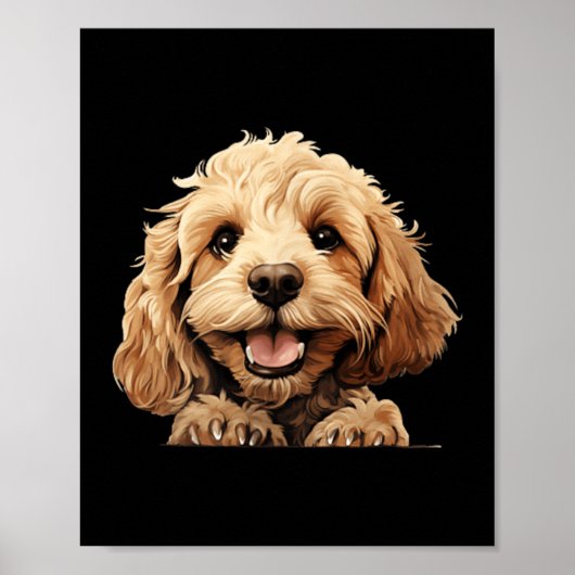 Cockapoo Dog Mom Dad Peeking Puppy ポスター (正面)