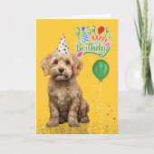 Cockapoo Dog Party Hat Yellow Birthday カード (正面)
