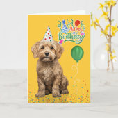 Cockapoo Dog Party Hat Yellow Birthday カード (黄色い花)