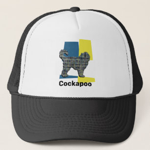 Cockapoo Dog Silhouette Yellow & Blue TriCグリッド キャップ