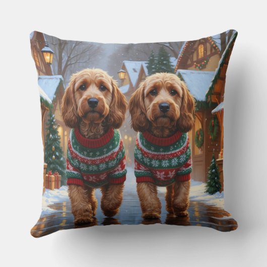 Cockapoo Dogs Christmas Snow Holiday クッション (裏面)