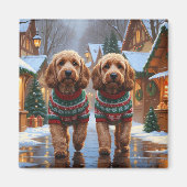 Cockapoo Dogs Christmas Snow Holiday マグネット (正面)