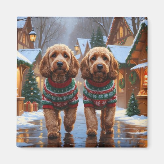Cockapoo Dogs Christmas Snow Holiday マグネット (正面)