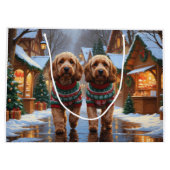 Cockapoo Dogs Christmas Snow Holiday  ラージペーパーバッグ (裏面)