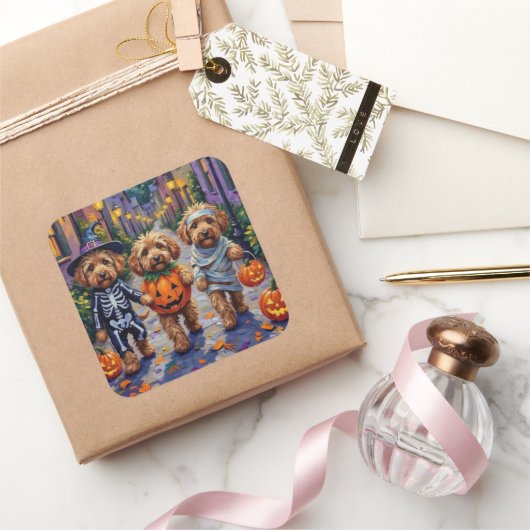 Cockapoo Dogs Trick-or-Treating Halloween Costume スクエアシール (ギフト)