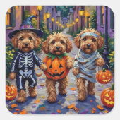 Cockapoo Dogs Trick-or-Treating Halloween Costume スクエアシール (正面)