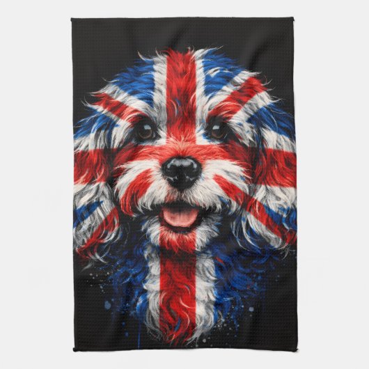 Cockapoo kitchen Union Jack British Dog towel キッチンタオル (縦)
