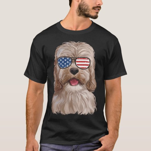 Cockapoo Men Kids American Flag Dog Tシャツ (正面)