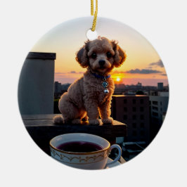 Cockapoo puppy enjoying coffee | Morning Joy with  セラミックオーナメント