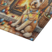 Cockapoo Sitting by Fireplace with Christmas Light カッティングボード (角)
