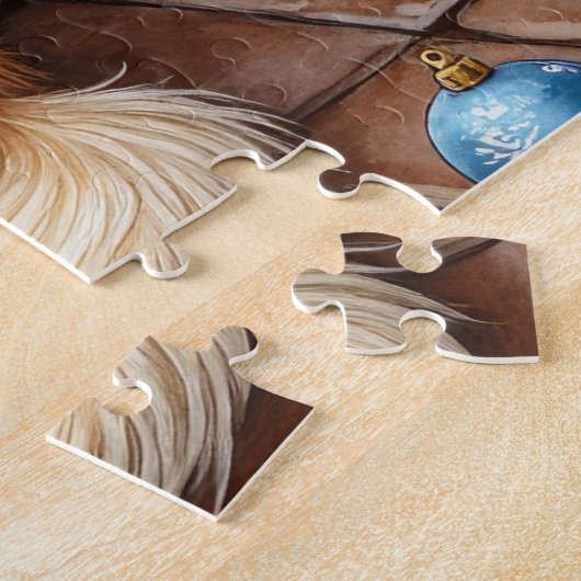 Cockapoo Sitting by Fireplace with Christmas Light ジグソーパズル (側面)