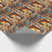 Cockapoo Sitting by Fireplace with Christmas Light ラッピングペーパー (角)