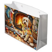 Cockapoo Sitting by Fireplace with Christmas Light ラージペーパーバッグ (裏面アングル)