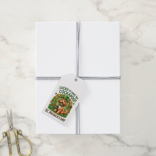 Cockapoo St Patrick's Day Lucky Dog Pot of Gold ギフトタグ (より糸付き)
