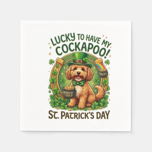 Cockapoo St Patrick's Day Lucky Dog Pot of Gold スタンダードカクテルナプキン (正面)