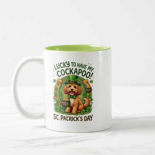 Cockapoo St Patrick's Day Lucky Dog Pot of Gold ツートーンマグカップ (左)