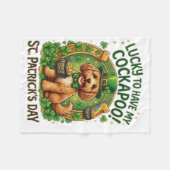 Cockapoo St Patrick's Day Lucky Dog Pot of Gold フリースブランケット (正面(横))