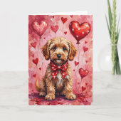 Cockapoo Valentine Dog Sitting with Hearts Red カード (正面)