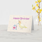 Cockatielのバースデー・カードのおもしろいで幸せな鳥日カード カード (黄色い花)