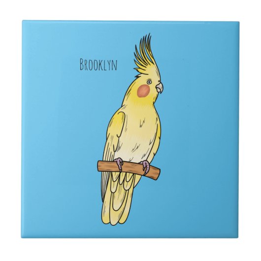 Cockatiel bird cartoon illustration タイル (正面)