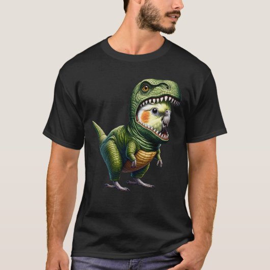 Cockatiel Parrot Wearing Dinosaur Outfit Funny Tシャツ (正面)