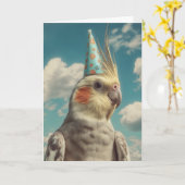 Cockatiel with Birthday Hat Against Blue Sky カード (黄色い花)