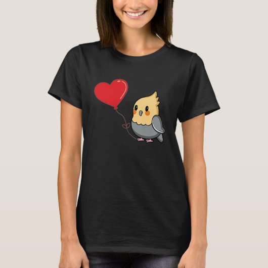 Cockatiel With Heart Balloon Valentines Day Love B Tシャツ (正面)