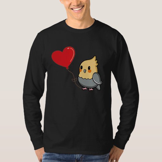 Cockatiel With Heart Balloon Valentines Day Love B Tシャツ (正面)