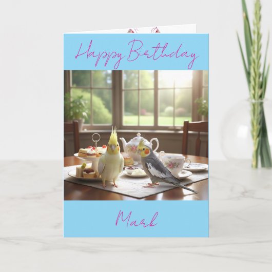 Cockatiels Afternoon Tea Custom Name Text Birhtday カード (正面)