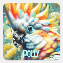 Cockatoo Bird Yellow Poppies Personalized スクエアシール